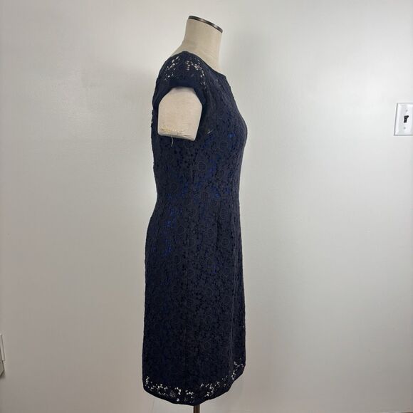 Nanette Lepore Womens 10 Around the World Sheath Dress Navy Blue Lace Bow Detail - Picture 4 of 10